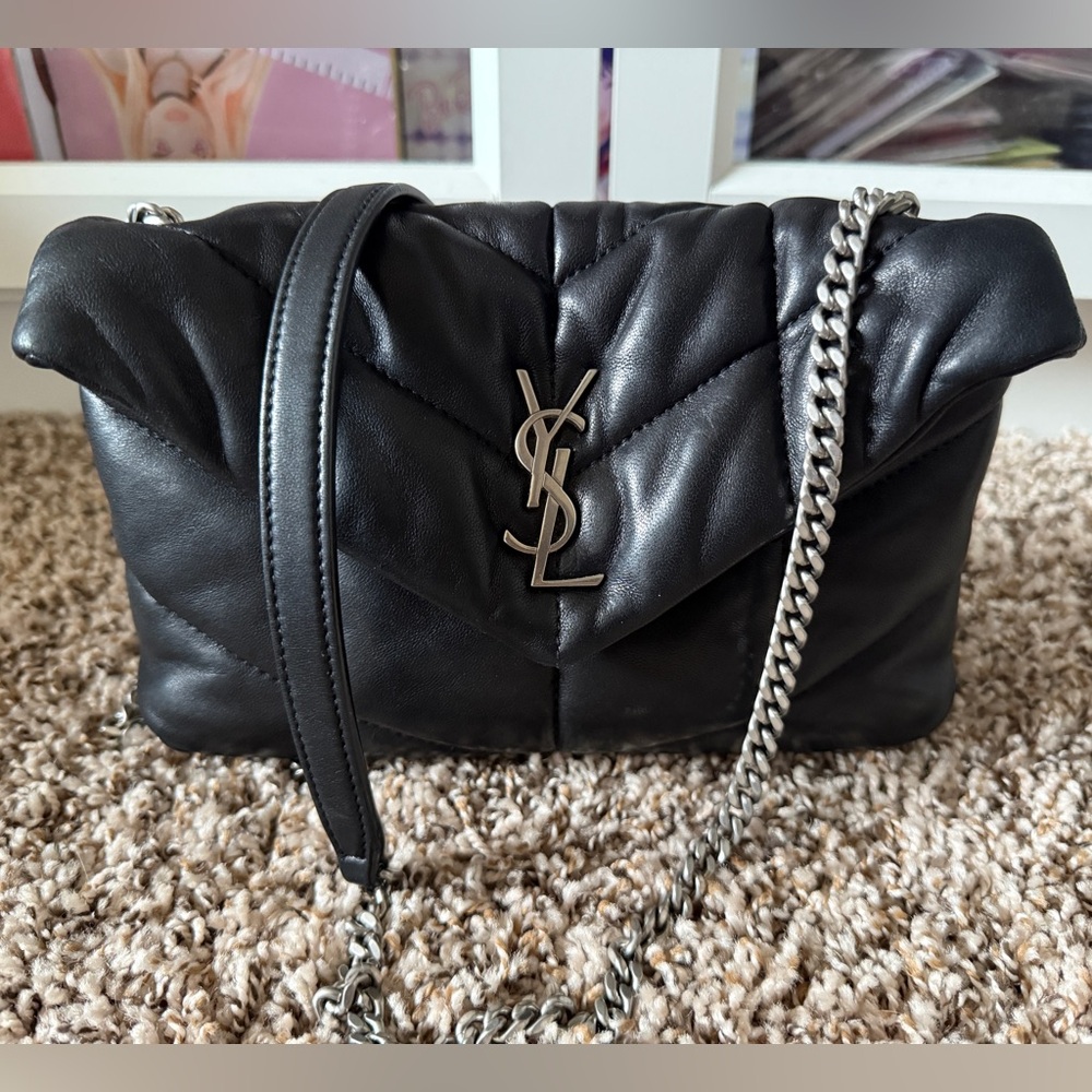 Yves Saint Laurent Black Quilted Toy Loulou Puffer Black Satchel Bag